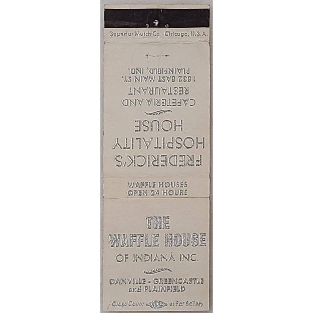 VTG Matchbook Cover Frederick's Hospitality House Plainfield IN Indiana Waffle